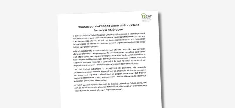 Comunicat del TSCAT arran de l’accident ferroviari a Còrdova
