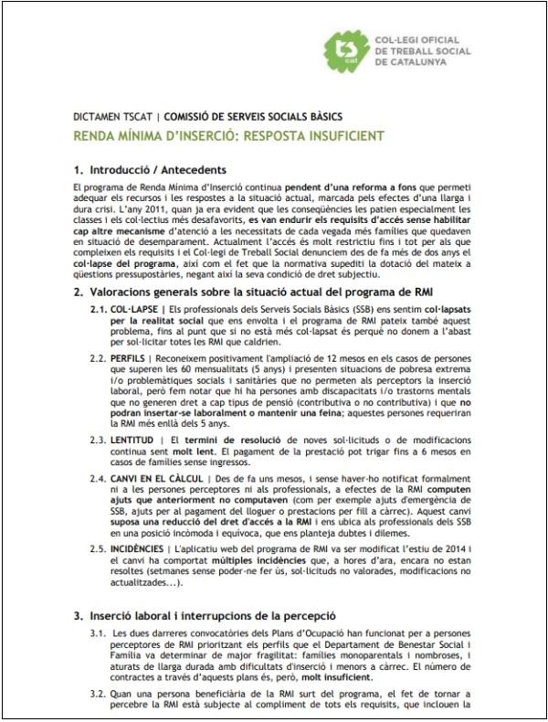 "Dictamen sobre la situació de la RMI"
